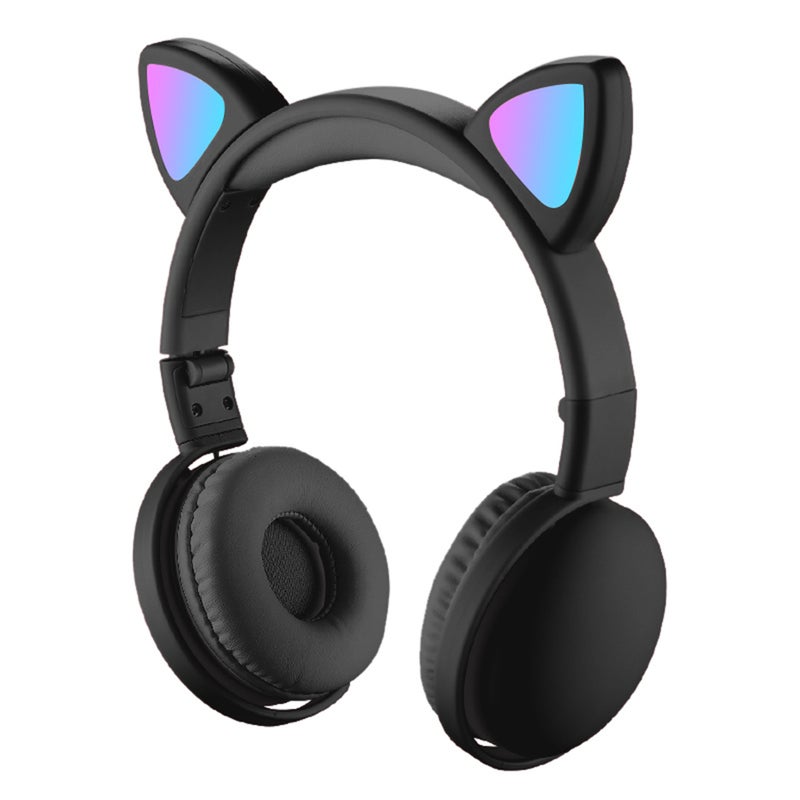 LED Bluetooth Cat Ear Foldable Headphones Black - Image 1