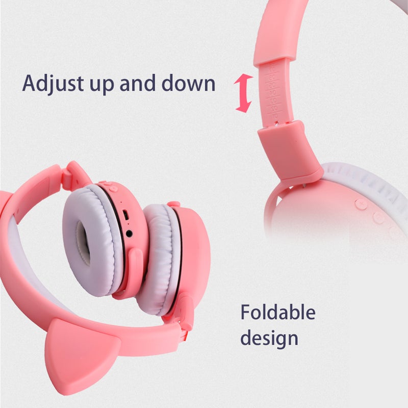 LED Bluetooth Cat Ear Foldable Headphones Black - Image 4