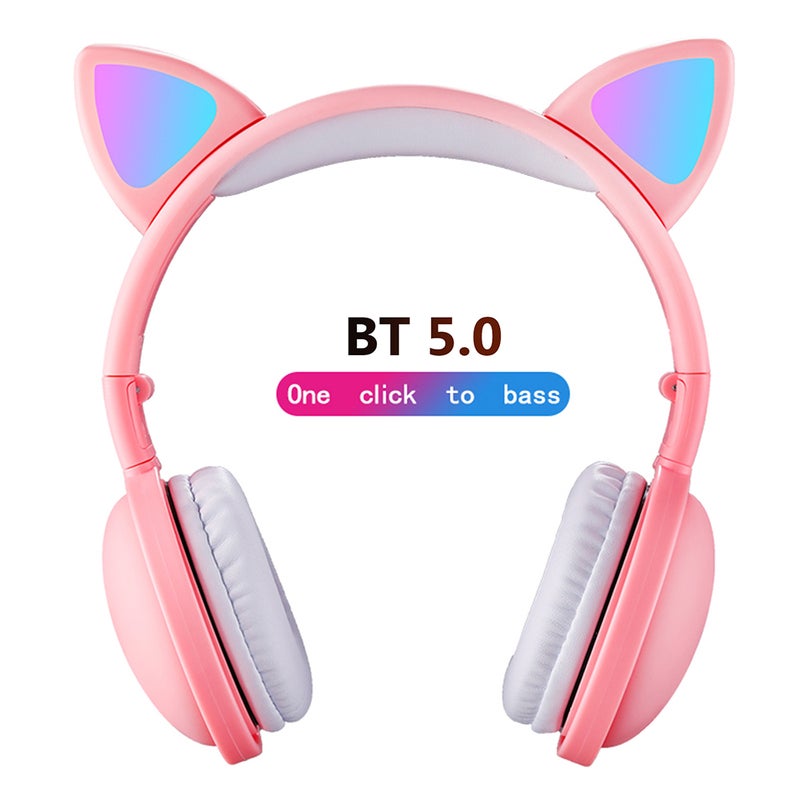 LED Bluetooth Cat Ear Foldable Headphones Black - Image 5
