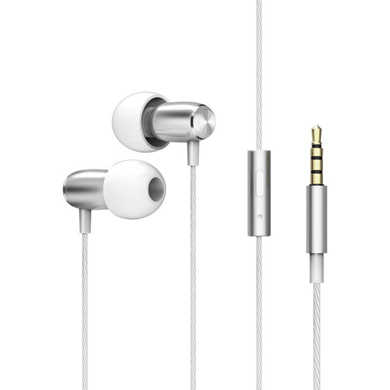Wired In-Ear Noise-Cancelling Soft Earphone Silver - Image 1