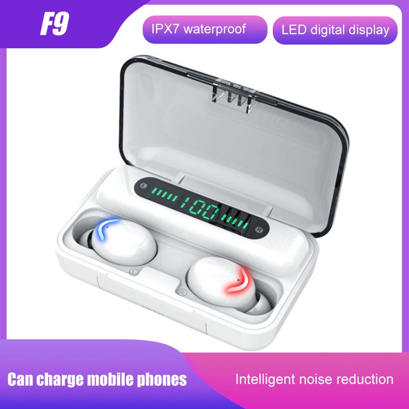 F9 LED Bluetooth Stereo Sport In-Ear Earbuds White - Image 1