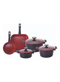 Neoflam 8-Piece Ceramic Cooware Set With Glass Lid Red and Black 50x24.6x30.2cm 