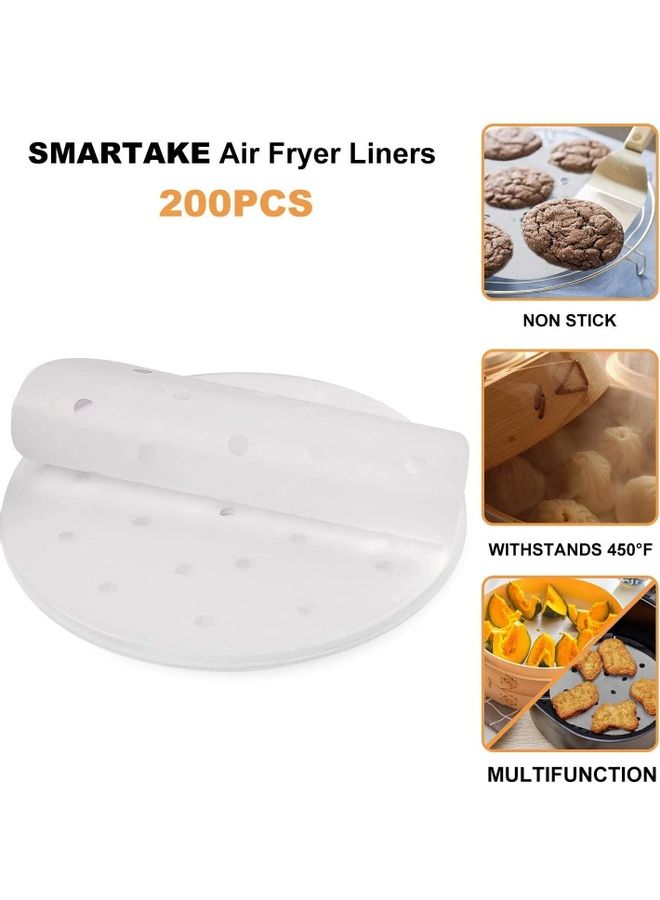 SKY-TOUCH - 200 Pcs Air Fryer Liner, Round Non-Stick Steamer Mat, Premium Parchment Paper for Baking, Oven, Air Fryer, Bamboo Steamer - 7 inches White Multicolour 7inch - Image 1