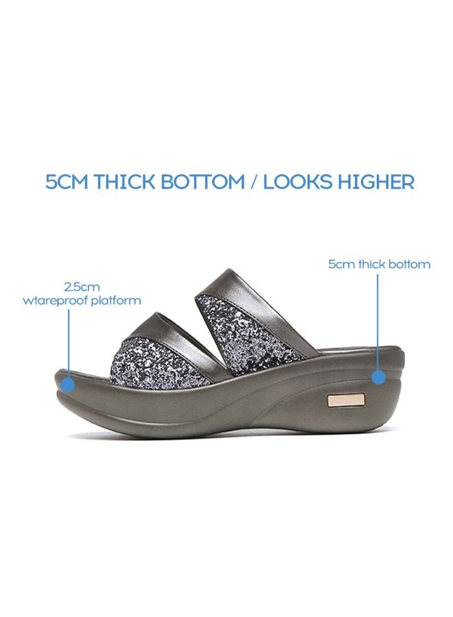 Sequins Detailed Casual Sandals Grey  - Image 3