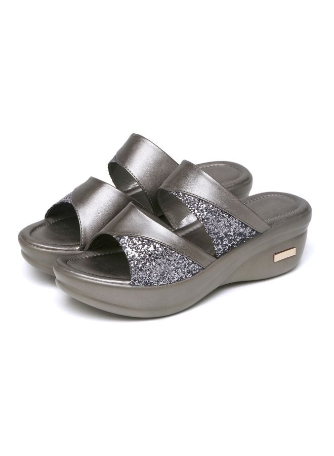 Sequins Detailed Casual Sandals Grey  - Image 5
