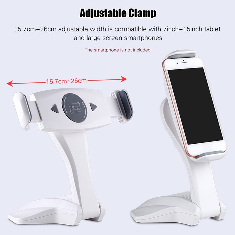 Generic - Desktop Smartphone Tablet Stand Bracket 15.7cm-26cm Adjustable Width 360° Rotation Compatible with iPad iPhone 6P/7P for Live Streaming Online Video Chatting TV Show   Watching White - Image 1