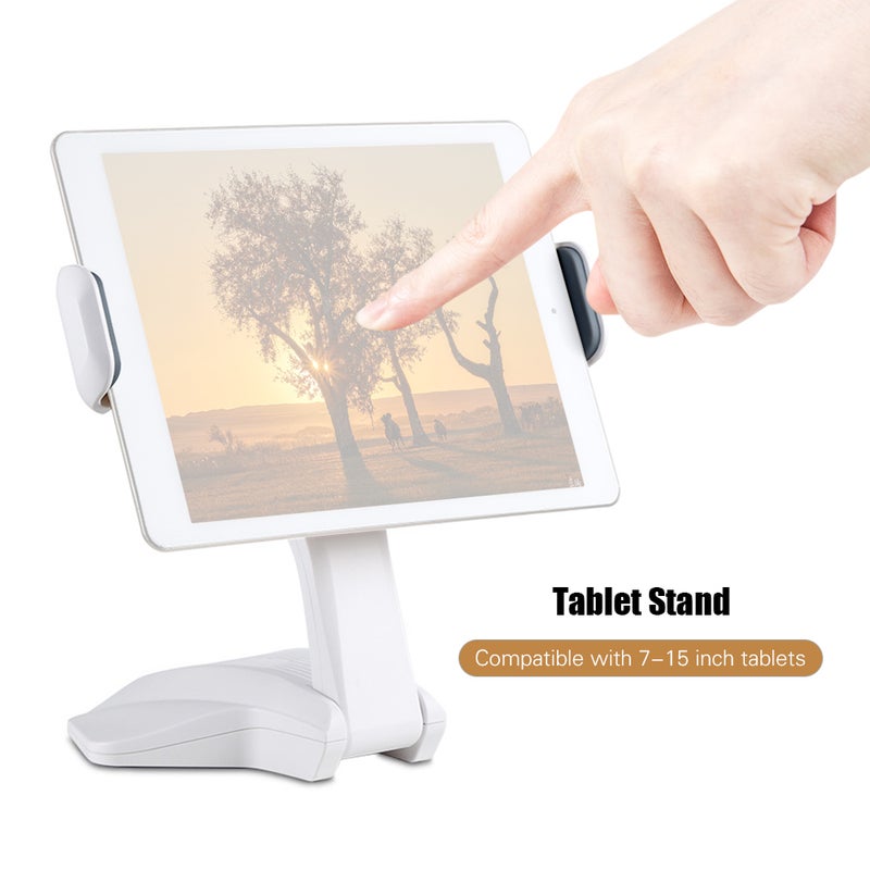 Generic - Desktop Smartphone Tablet Stand Bracket 15.7cm-26cm Adjustable Width 360° Rotation Compatible with iPad iPhone 6P/7P for Live Streaming Online Video Chatting TV Show   Watching White - Image 1