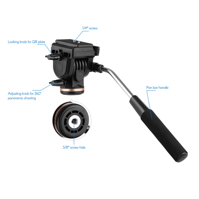 Professional Camera Fluid Pan Head For Nikon/Canon/Sony Black  - Image 5