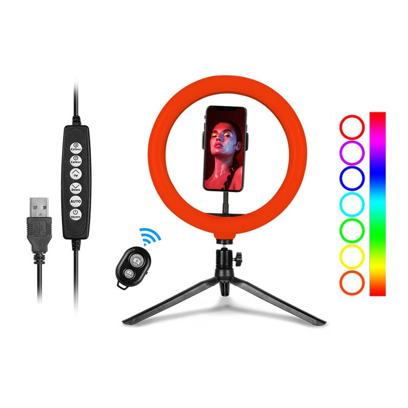 حلقة إضاءة LED بإضاءة متعددة الألوان RGB قابلة للتعتيم مقاس 10 بوصات مناسبة لإضاءة التعبئة أسود/ أبيض - Image 1