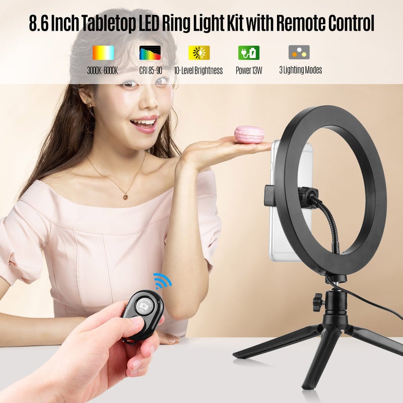 8.6" 10-Level Dimmable LED Ring Light Black/White - Image 3