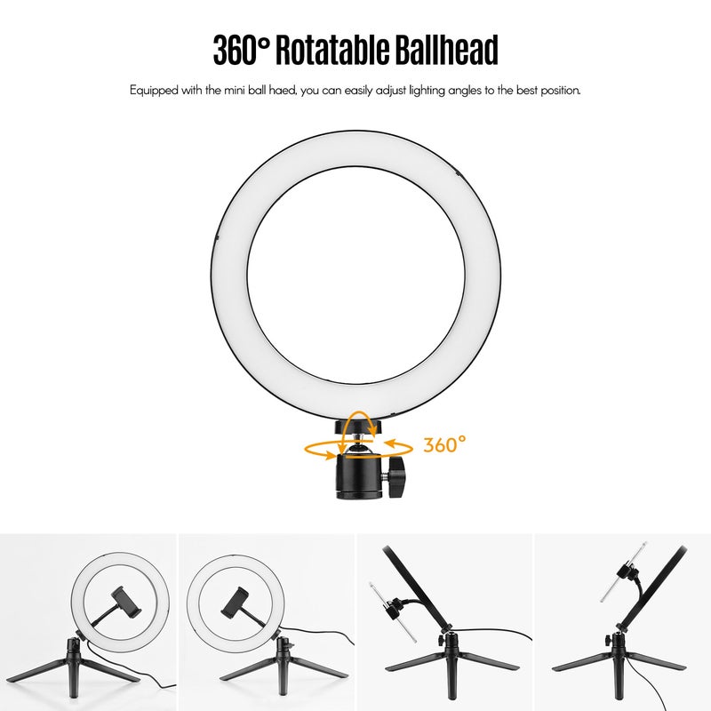 8.6" 10-Level Dimmable LED Ring Light Black/White - Image 4