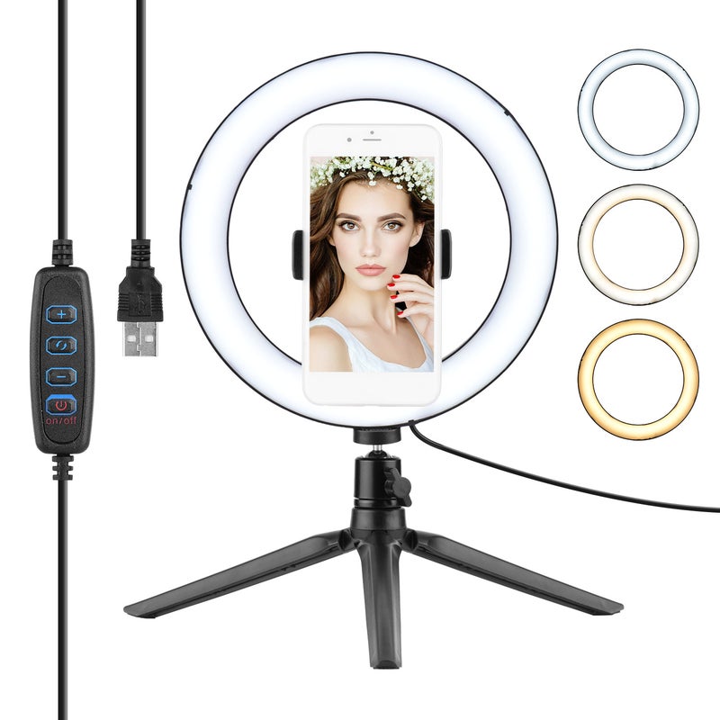 8.6" 10-Level Dimmable LED Ring Light Black/White - Image 1