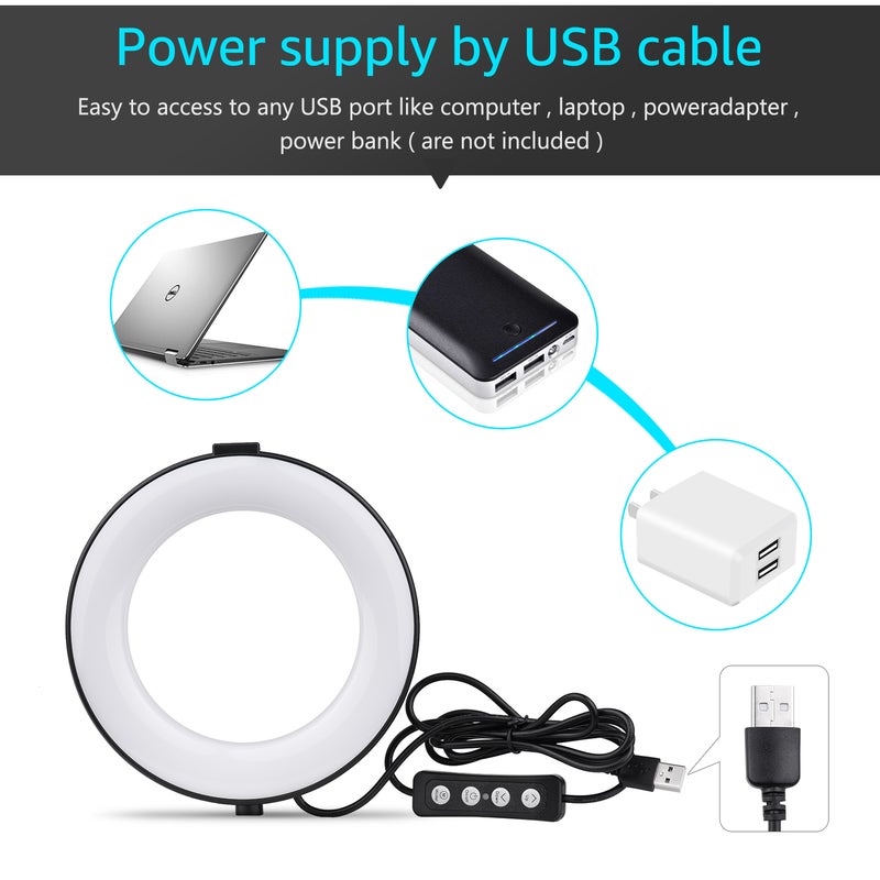 مصباح LED حلقي مقاس 6 بوصات مزود بأوضاع إضاءة وقابل للتعتيم مزود بمحول ذي رأس كروي أسود/أبيض - Image 2