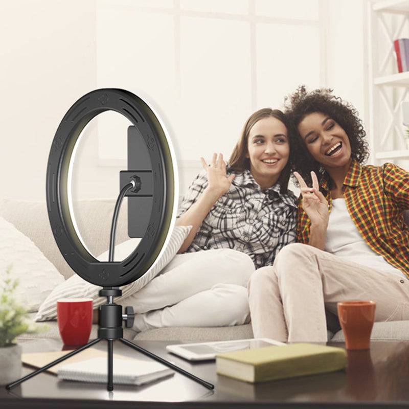 ضوء LED حلقي مساعد بـ 3 أوضاع قابل للتعتيم مع حامل ثلاثي القوائم صغير أسود - Image 4