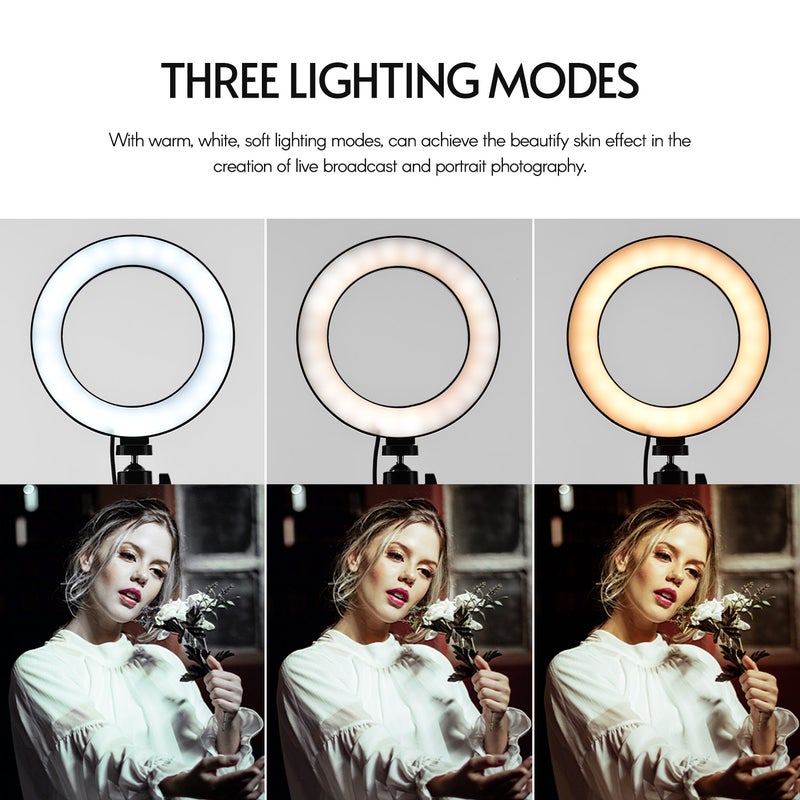 طقم حلقة إضاءة LED مقاس 16 سم بدرجة حرارة ثنائية اللون 3000 كلفن - 6500 كلفن أسود/ أبيض - Image 4