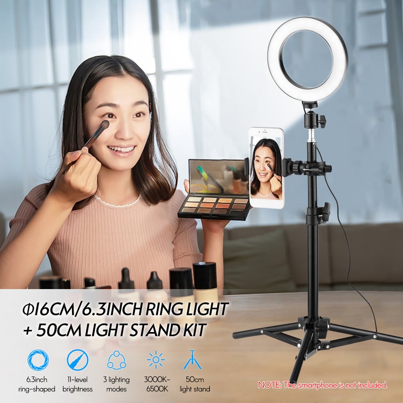 طقم حلقة إضاءة LED مقاس 16 سم بدرجة حرارة ثنائية اللون 3000 كلفن - 6500 كلفن أسود/ أبيض - Image 2