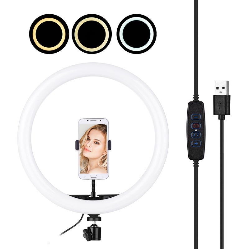 12" 3 Lighting Modes Dimmable Mini LED Ring Light Kit Black/White - Image 1