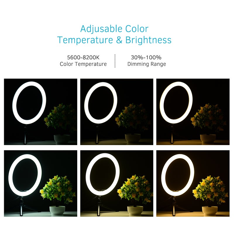 12" 3 Lighting Modes Dimmable Mini LED Ring Light Kit Black/White - Image 2