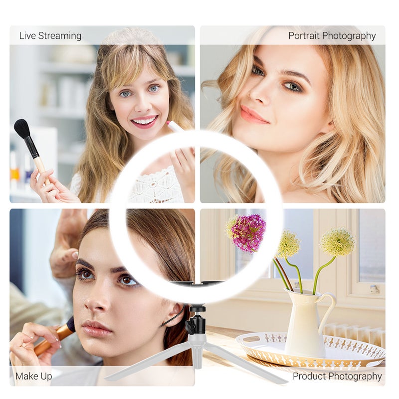 12" 3 Lighting Modes Dimmable Mini LED Ring Light Kit Black/White - Image 5