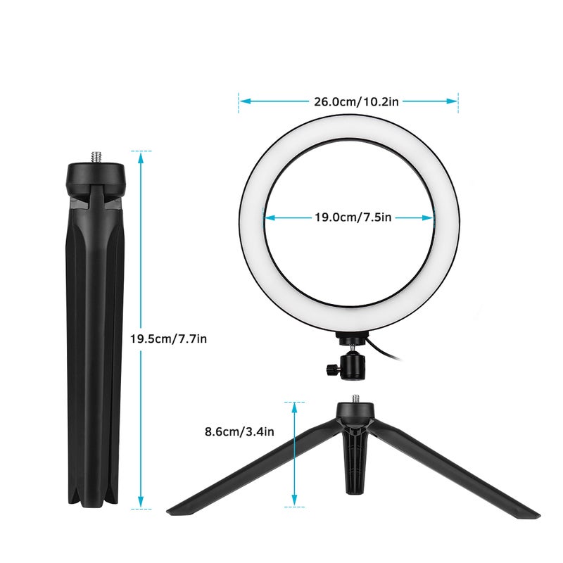 docooler 10" 3 Lighting Modes And 10 Brightness Level Dimmable LED Ring Light Kit Black/White  - Image 3