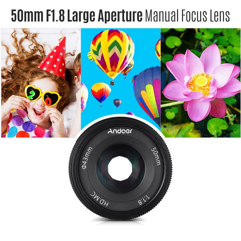 ANDOER - 50mm F1.2 Manual Focus Camera Lens For Canon Black - Image 1