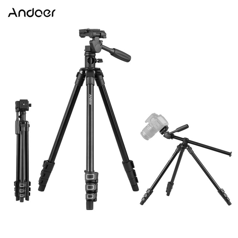 ANDOER Q160HA Professional 3-Way Pan And Tilt Head Tripod Stand Black - Image 1