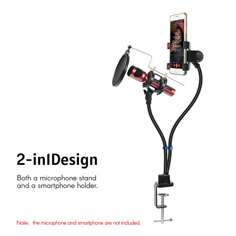 2-In-1 Clip Holder Desktop Microphone Stand Blue - Image 2
