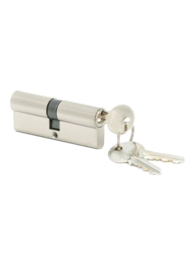 Chrome Plated Cylinder Shaped Lock With Keys Silver 70mm
