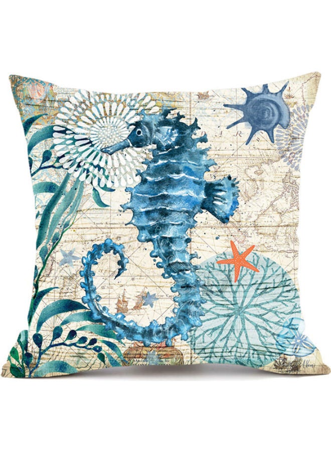 Marine Life Printed Cushion Cover Beige/Blue/Orange 45x45cm