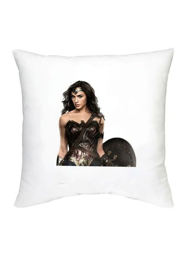 Wonder Woman Printed Decorative Cushion White/Beige/Black 16x16inch