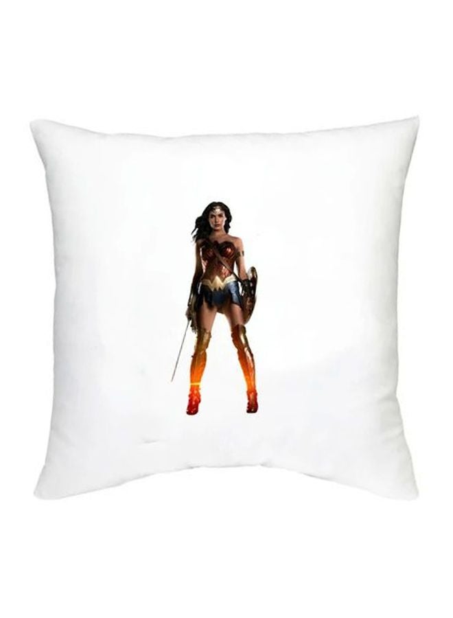 Wonder Woman Printed Decorative Cushion White/Brown/Beige 16x16inch