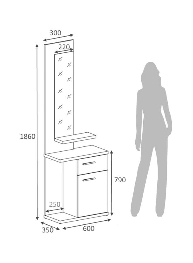Generic Mirror With Storage Shelf Dresser Beige/White/Clear 60x186x35cm  - Image 3