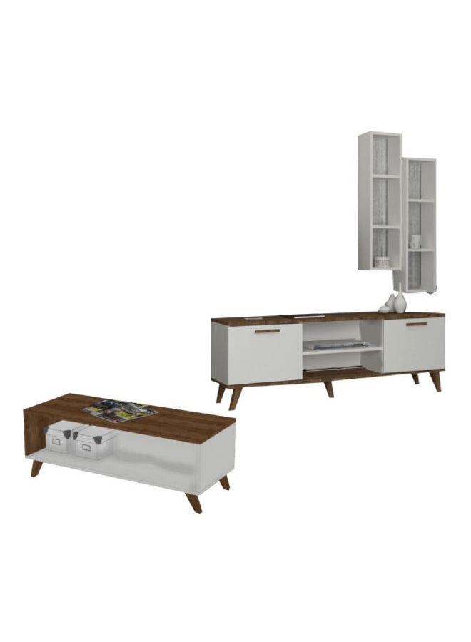 Generic Trend TV rack With Shelf And Coffee Table Set White/Brown 330x269x114cm  - Image 1
