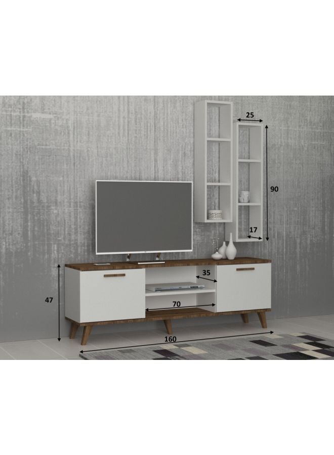 Generic Trend TV rack With Shelf And Coffee Table Set White/Brown 330x269x114cm  - Image 2