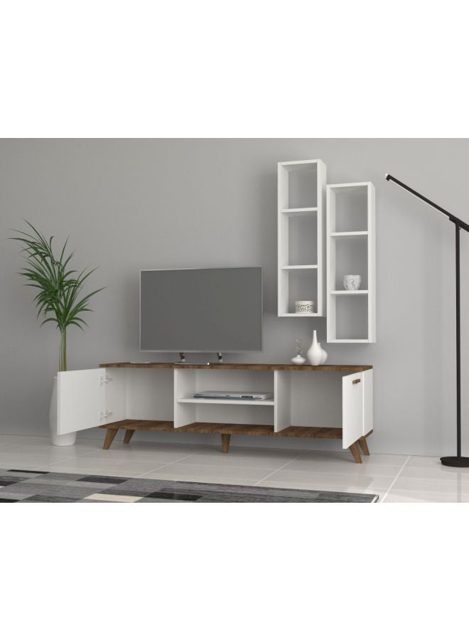 Generic Trend TV rack With Shelf And Coffee Table Set White/Brown 330x269x114cm  - Image 4