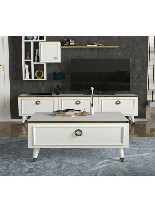 Generic - Kornelya TV Table With Shelf And Coffee Table Set White 407x180.5x93cm - Image 1