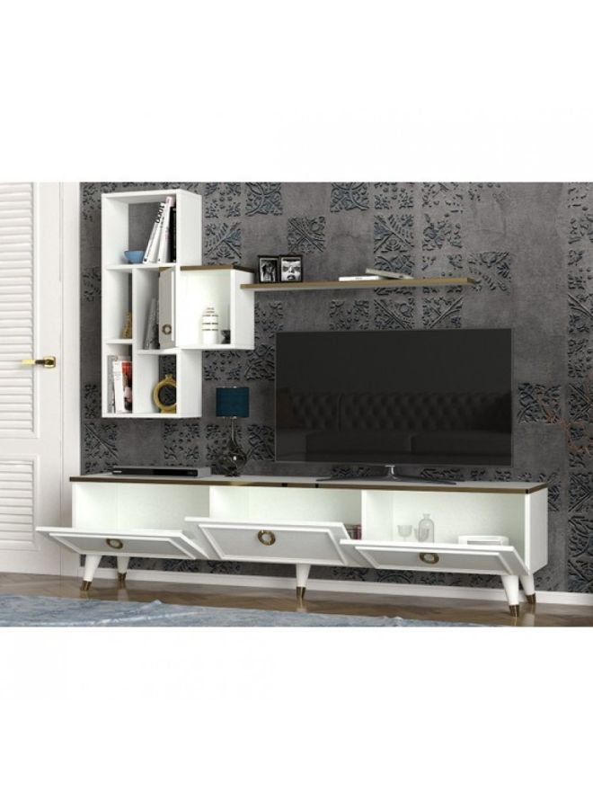 Generic - Kornelya TV Table With Shelf And Coffee Table Set White 407x180.5x93cm - Image 1