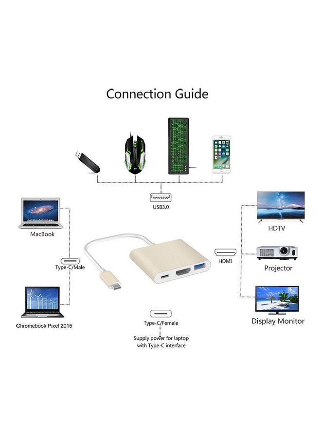 Generic USB Type C Hub HDMI 4K Adapter With 3.0 USB And 3.1 Charging Port CHAUD01110 Gold  - Image 3