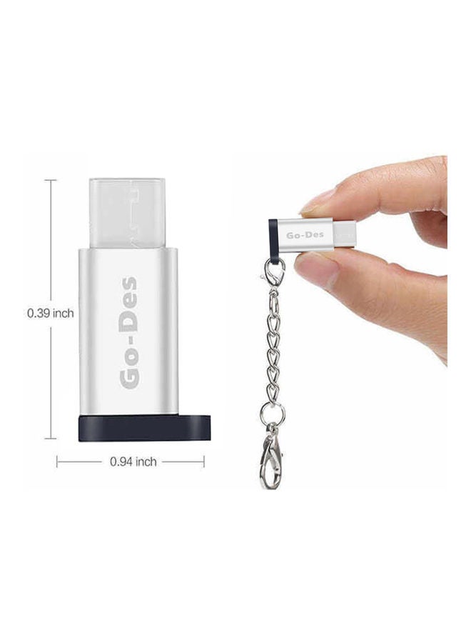 GO-DES USB-C Male To Micro USB Female Charger Connector With Keychain Silver - Image 2