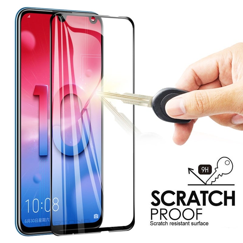تيمبرد غلاس لاصقة حماية للشاشة 9D من الزجاج المقوى ولصق باستخدام تقنية فول جلو لموبايل هواوي هونر 10i أسود - Image 3