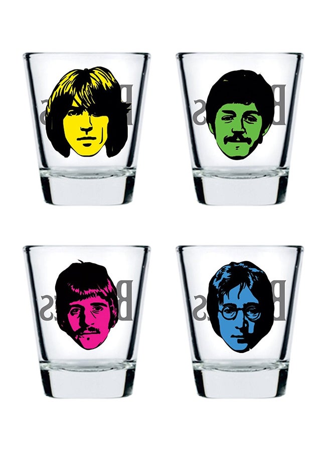 Green Tree 4-Piece The Beatles Printed Shot Glass Set Clear/Yellow/Black 60ml  - Image 1