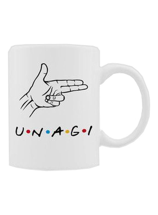 مج قهوة بطبعة كلمة "Unagi" أبيض / أسود / أزرق 350ملليلتر