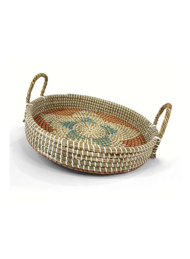 Classic Serving Basket Beige/Brown/Blue 42x42cm  - Image 3