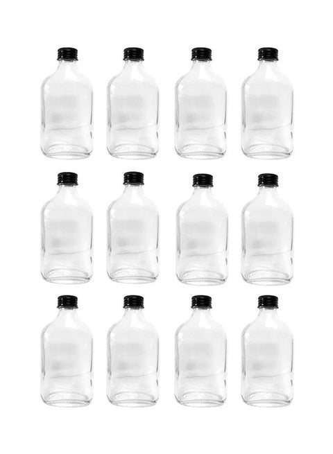 12-Piece Glass Juice Bottle Clear/Black 12x250ml