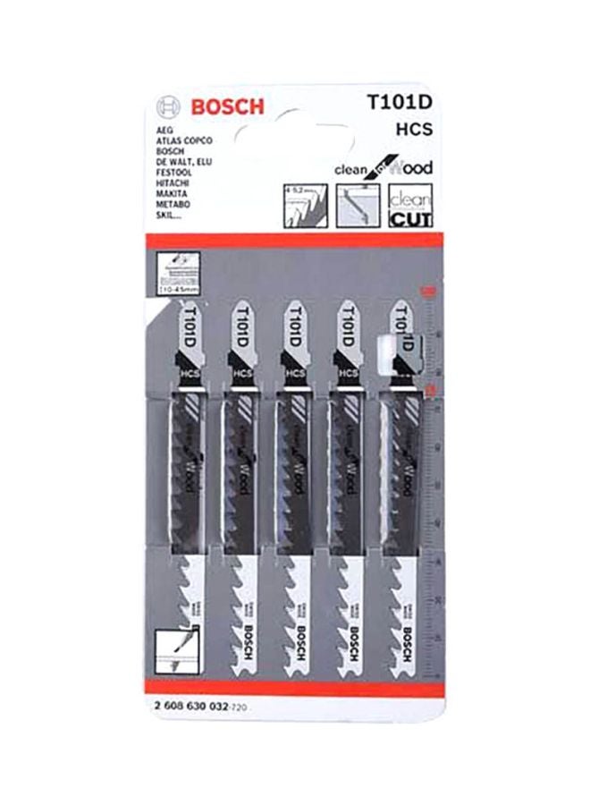 BOSCH 5-Piece Fine Wood Cutting Jigsaw Blade Set Silver/Black - Image 1