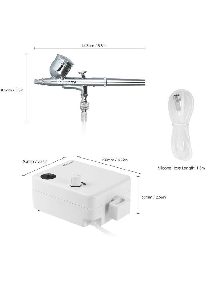 Dual Action Air Compressor And Paint Spray Gun Set White/Black/Silver 20x12x13centimeter