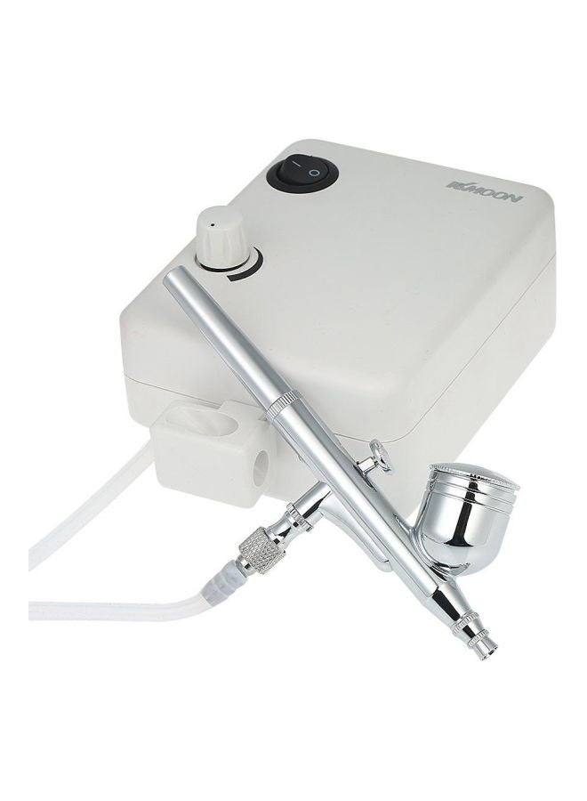 Dual Action Air Compressor And Paint Spray Gun Set White/Black/Silver 20x12x13centimeter