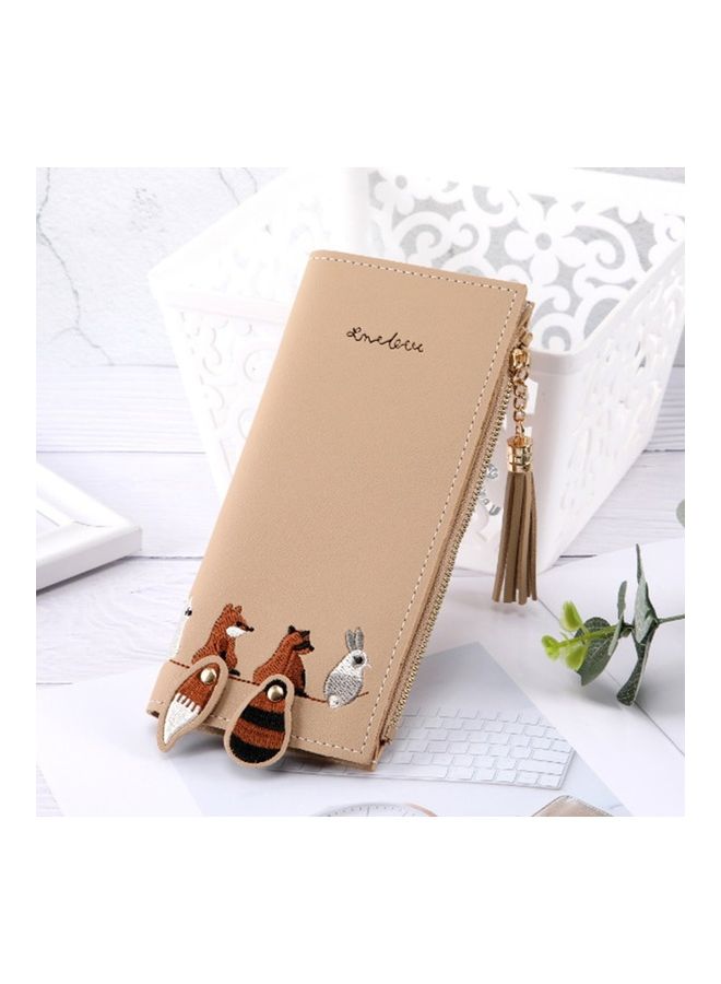 PU Zipper Wallet Beige - Image 1