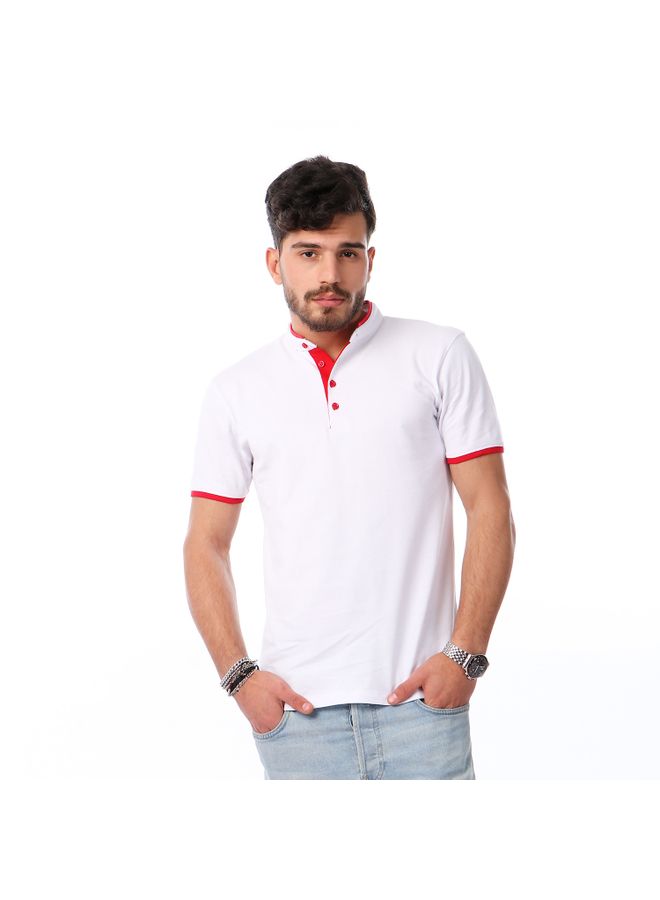 IZOR - Casual Solid Mandarin Neck Short Sleeve T-Shirt White - Image 1