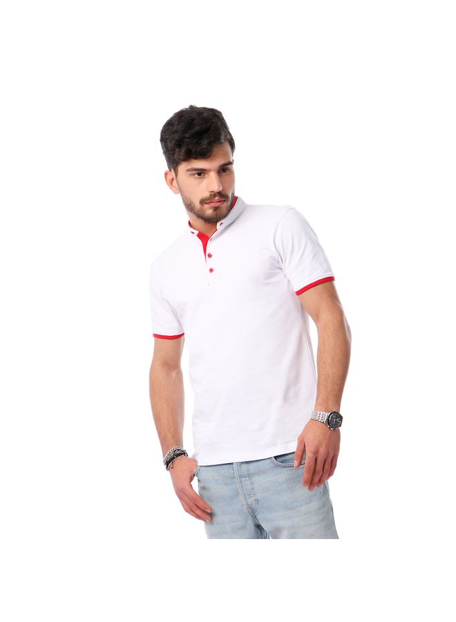 IZOR - Casual Solid Mandarin Neck Short Sleeve T-Shirt White - Image 1